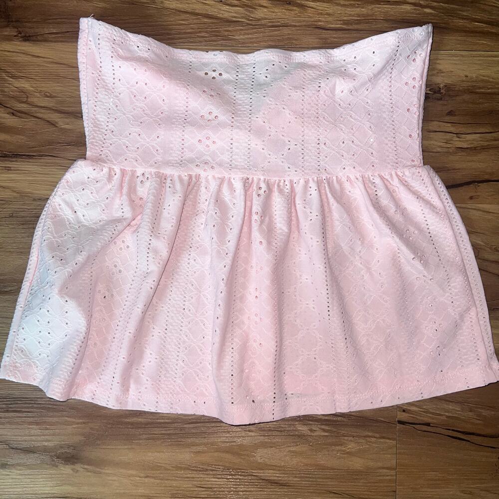 Pink Eyelet Tube Top Strapless Twist Front Babydoll Style Boho Cotton Size XS - Picture 2 of 7